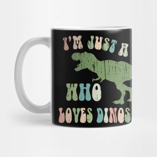 Funny Retro "Just a kid who loves Dinosaurs" Mug